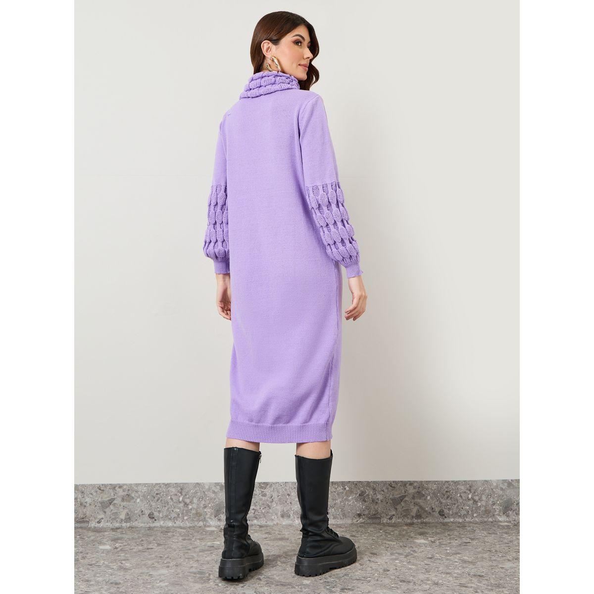 Styli Roll Neck Textured Cuff Sweater Midi Winter Dress-women-clothing-dresses-image-4
