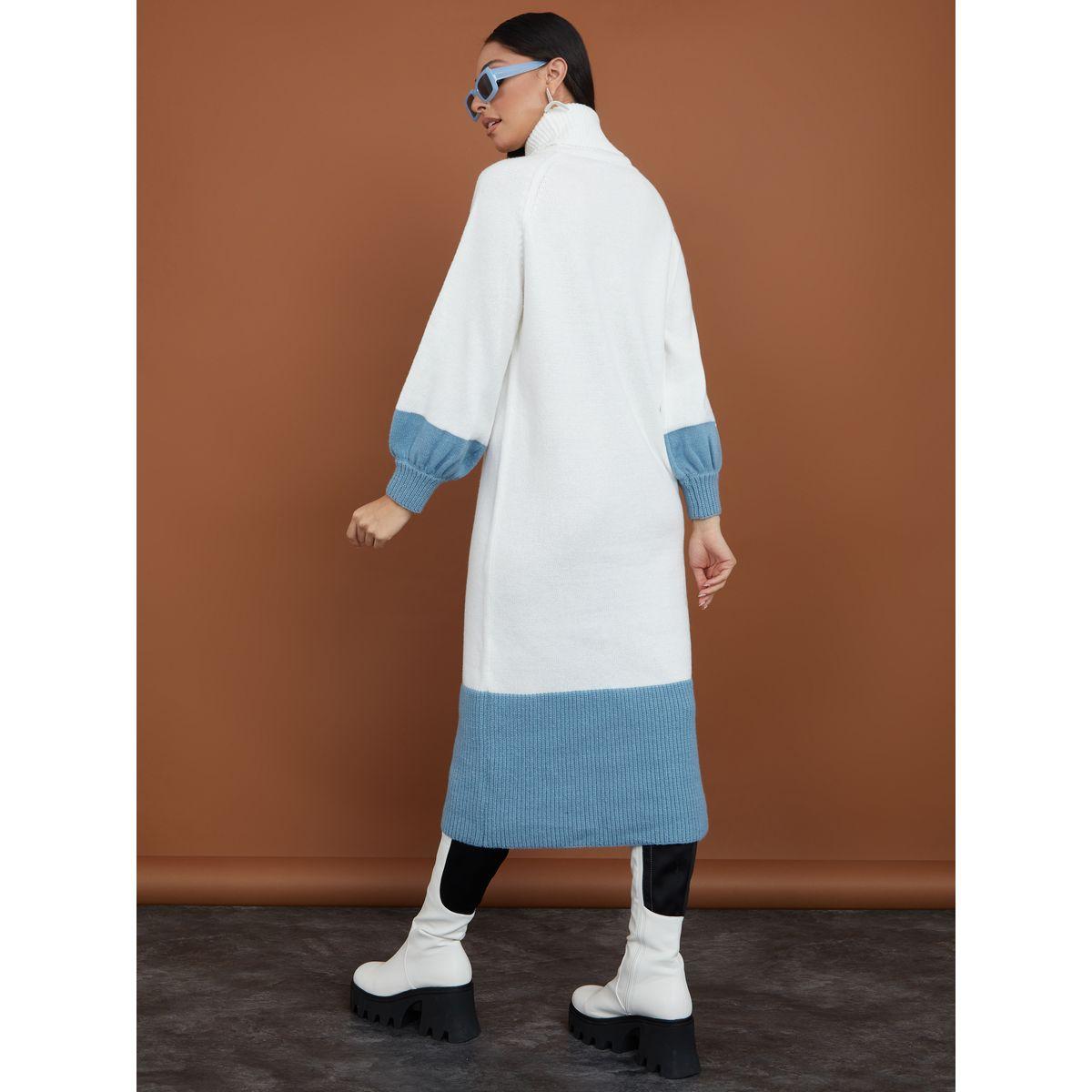 Styli Turtle Neck Colorblock Sweater Midi Winter Dress-women-clothing-dresses-image-4