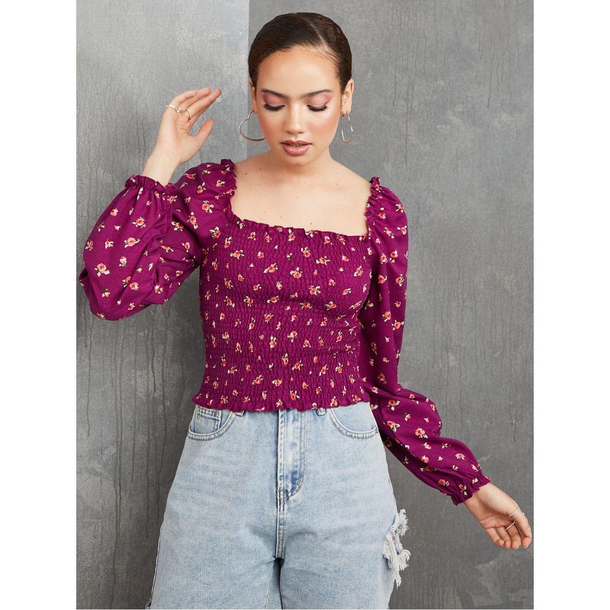 بلوزة بتفاصيل مزمومة واكمام طويلة-women-clothing-shirtsandblouses-blouses-image-4