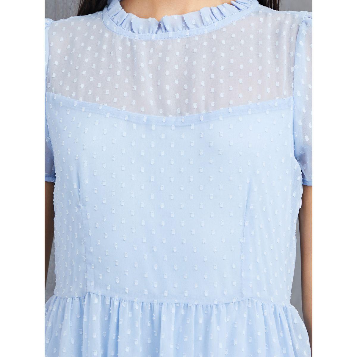 Styli High Neck Dobby Spot A-Line Midi Dress-women-clothing-dresses-image-3