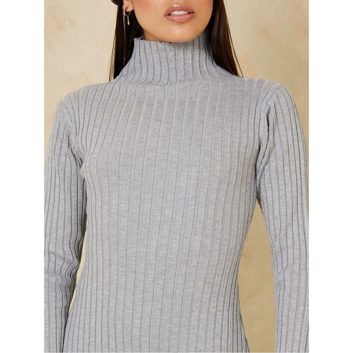 فستان ميدي محبوك بياقة عالية-women-clothing-dresses-image-3