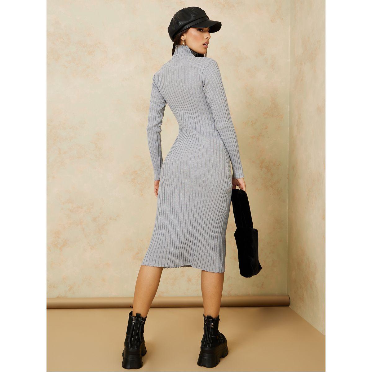 فستان ميدي محبوك بياقة عالية-women-clothing-dresses-image-4