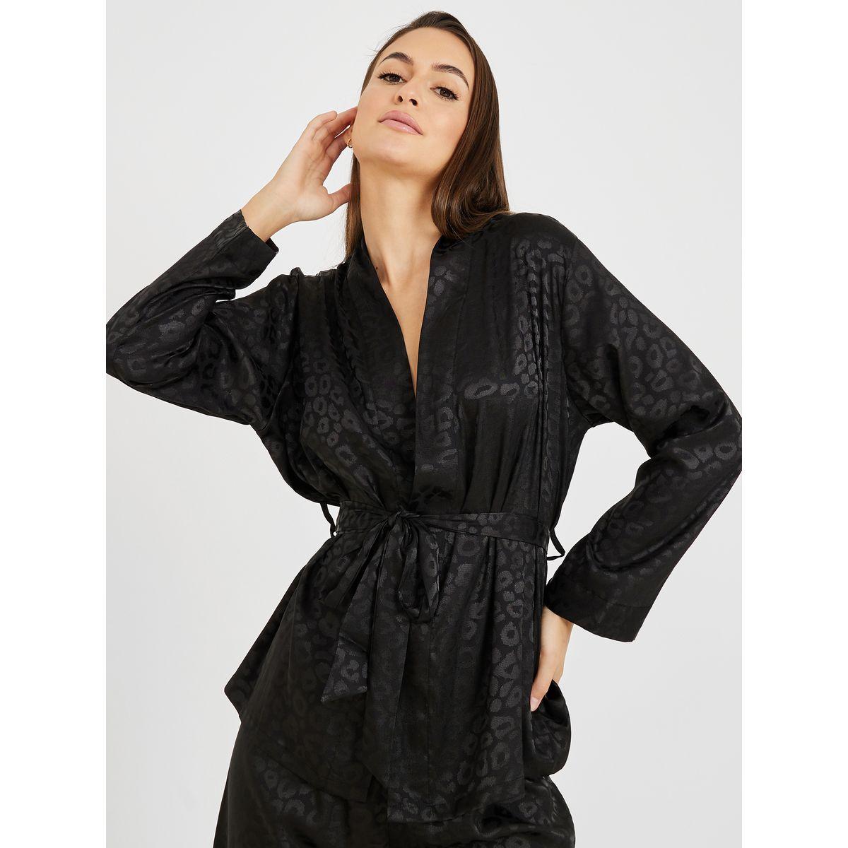 Styli Unwind Animal Satin Jacquard Belted Wrap Shirt and Pyjama Set-women-clothing-nightwear-pyjamas-longsets-image-2