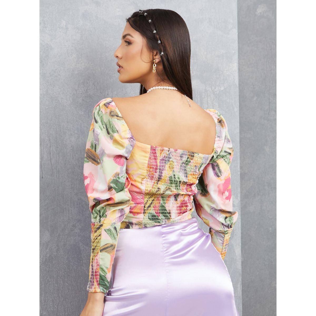 بلوزة مطبعة بزهور مع اكمام بيشوب-women-clothing-shirtsandblouses-blouses-image-4