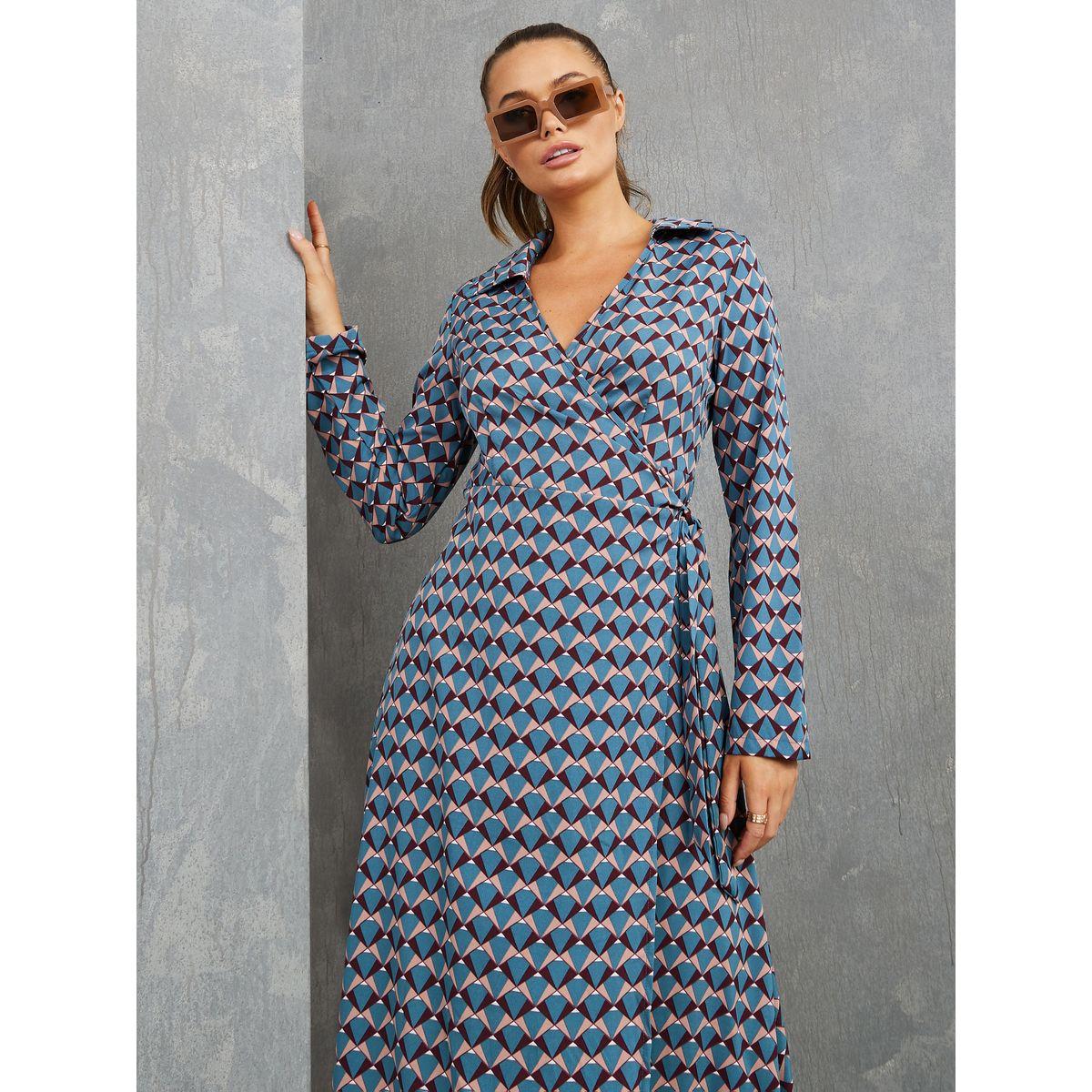 Styli Long Sleeves Geometric Design Wrap Midi Dress-women-clothing-dresses-image-2