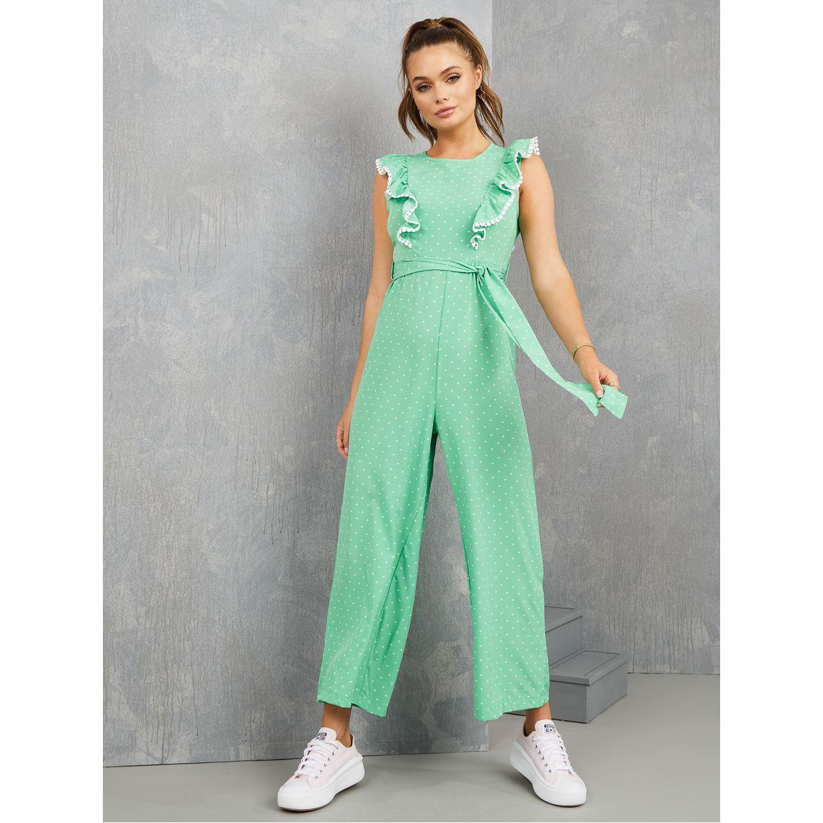 Styli Sleeveless Polka Dot Ruffle Detail  Jumpsuit with Tie Up-women-clothing-jumpsuits-image-2