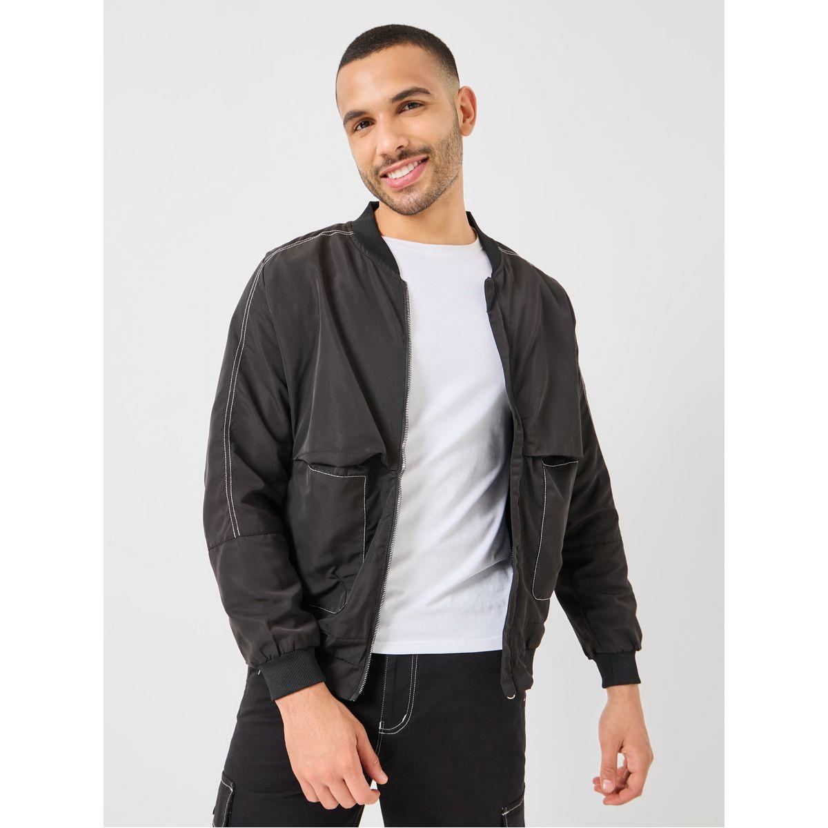 Styli Contrast Stitch Detail Full Zip Utility Jacket-men-clothing-jacketsandblazers-jackets-image-1