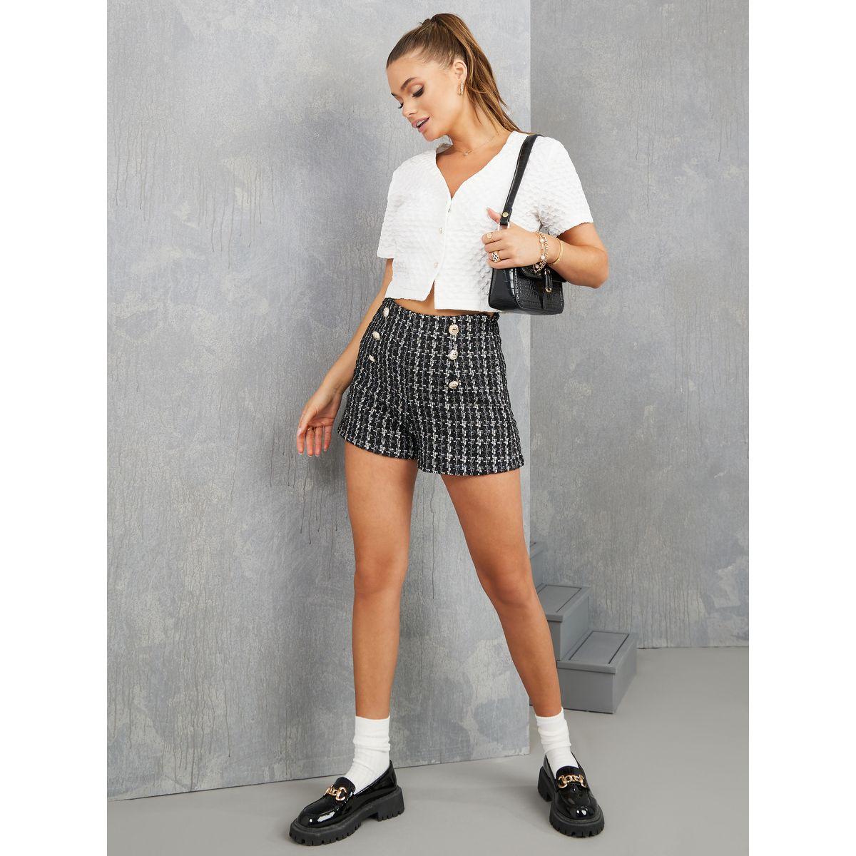 Styli Tweed Button Detail Tailored Shorts-women-clothing-bottoms-shorts-image-1