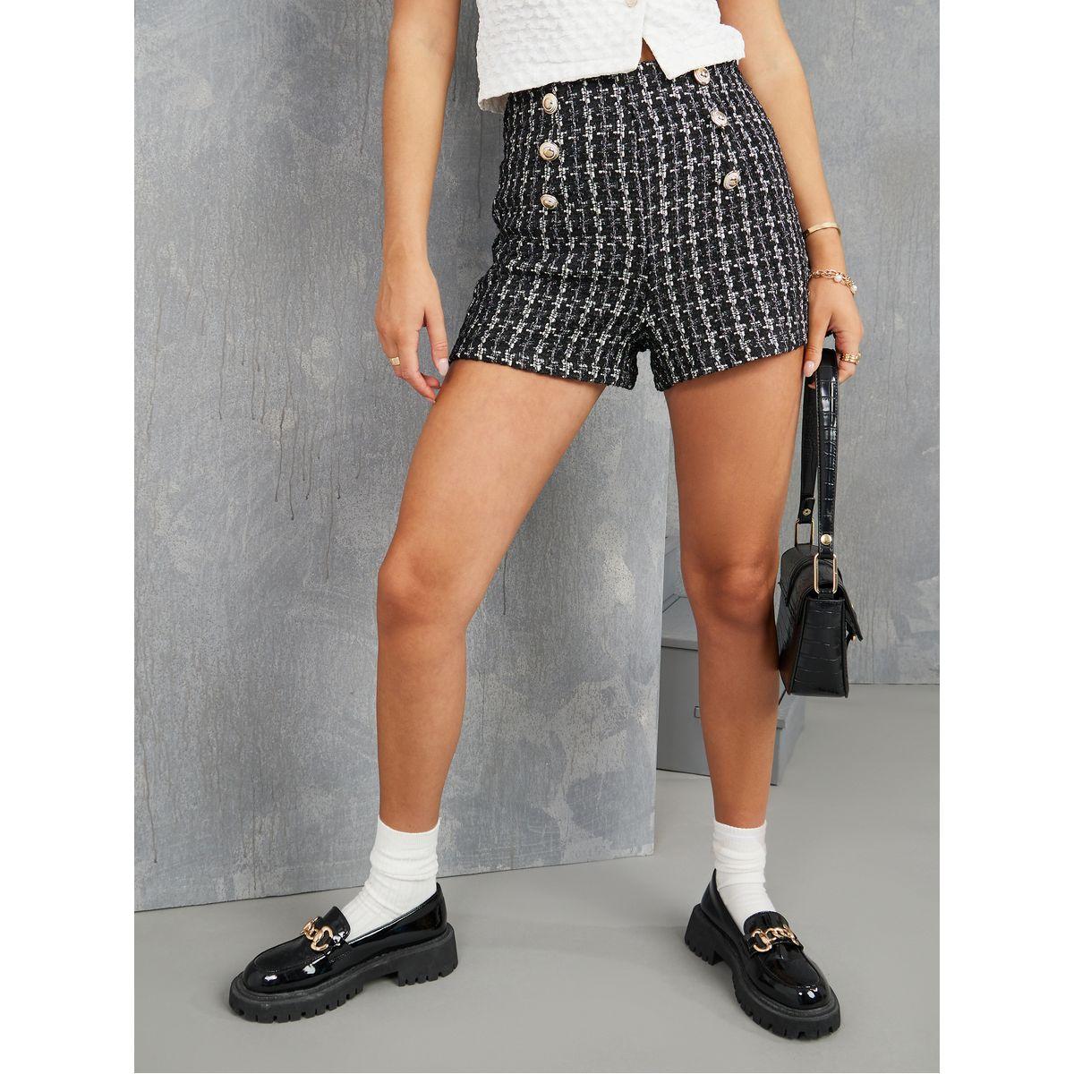 Styli Tweed Button Detail Tailored Shorts-women-clothing-bottoms-shorts-image-2