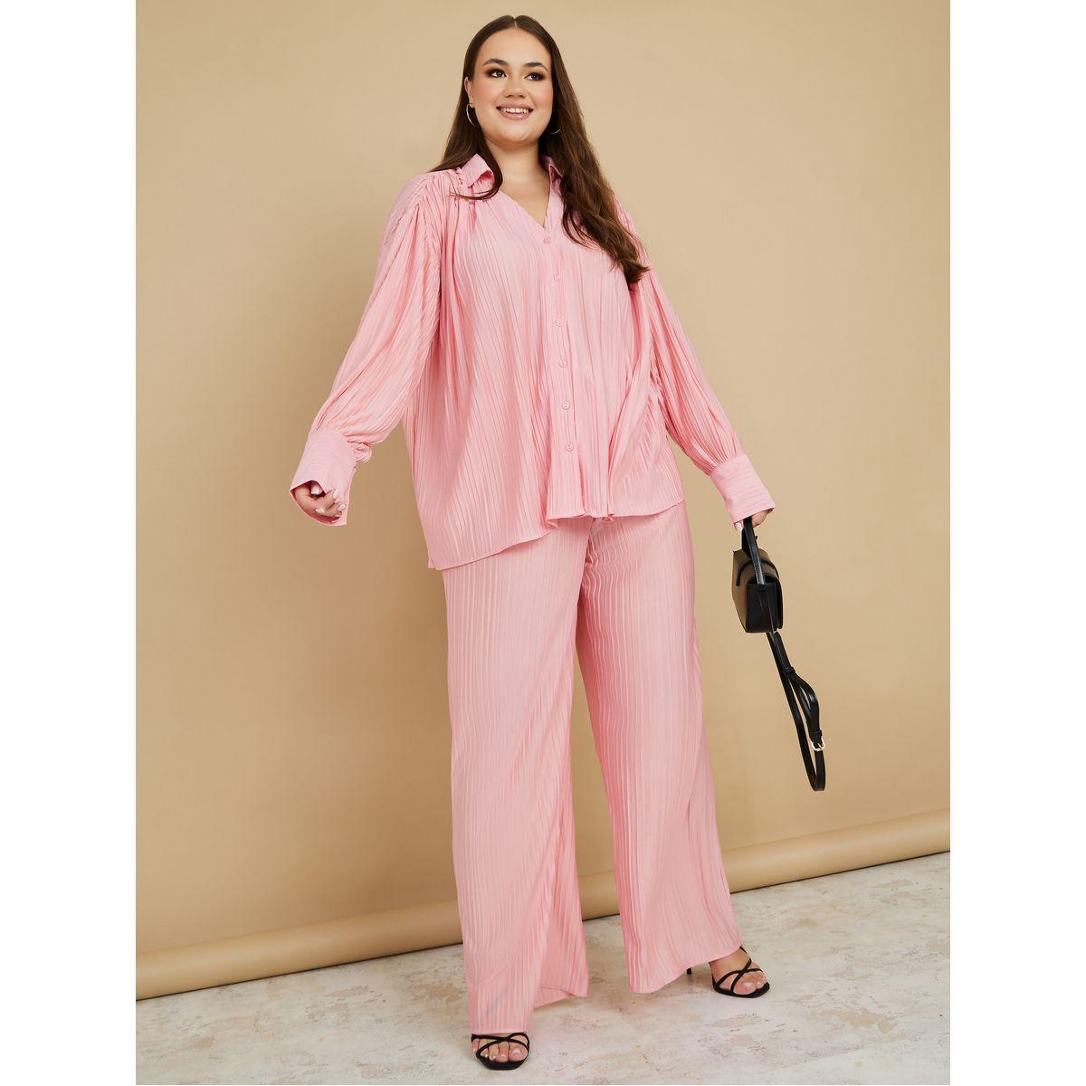Styli Plus High Waist Plisse Wide Leg Trouser-women-clothing-bottoms-trousers-image-1