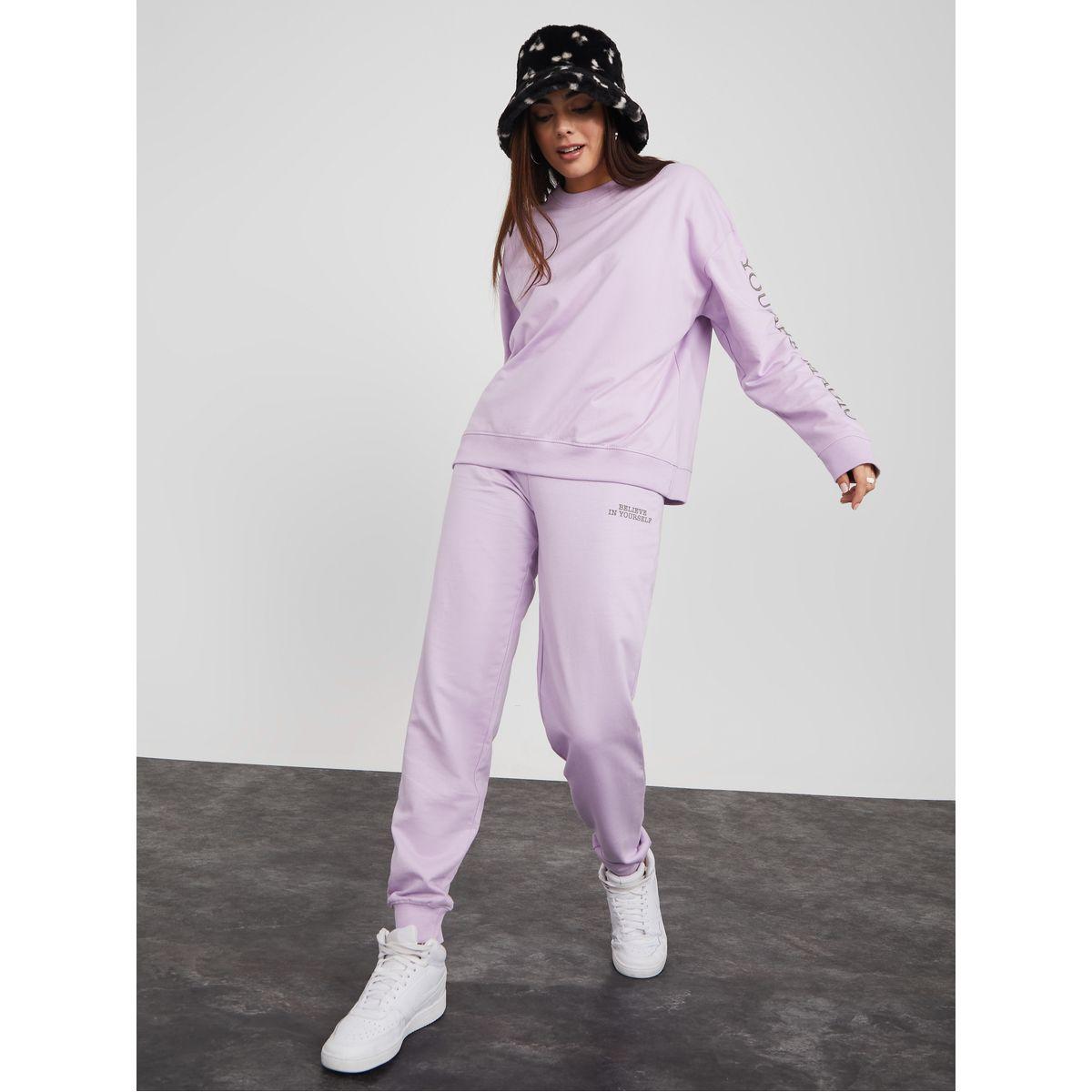 Styli Slogan Print Jogger with Drawstring Waistband-women-clothing-bottoms-joggers-image-3