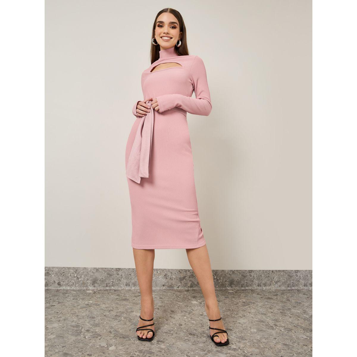 فستان ميدي بتفاصيل مضلعة-women-clothing-dresses-image-1