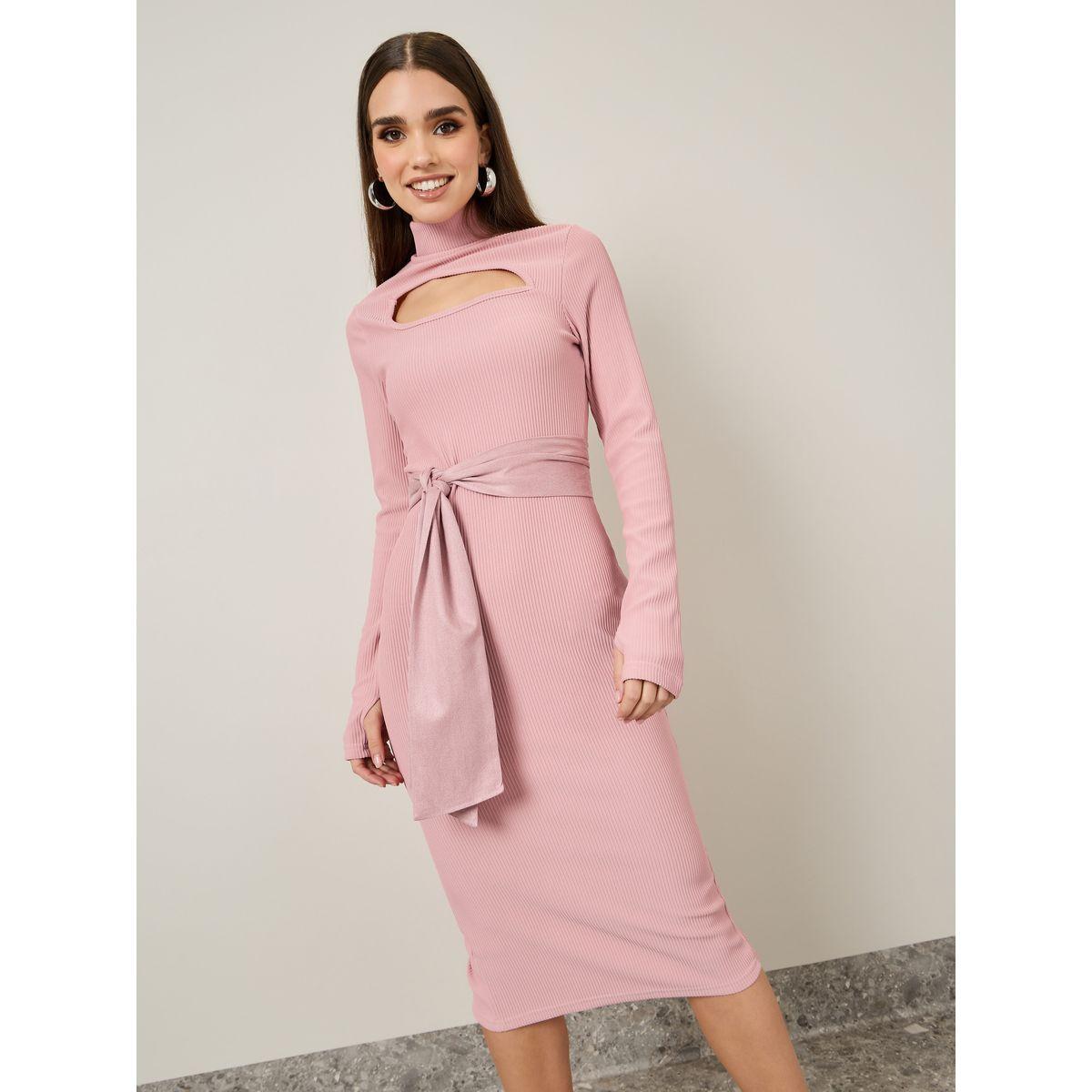 Styli Thumbhole Sleeve Ribbed Bodycon Midi Dress-women-clothing-dresses-image-2