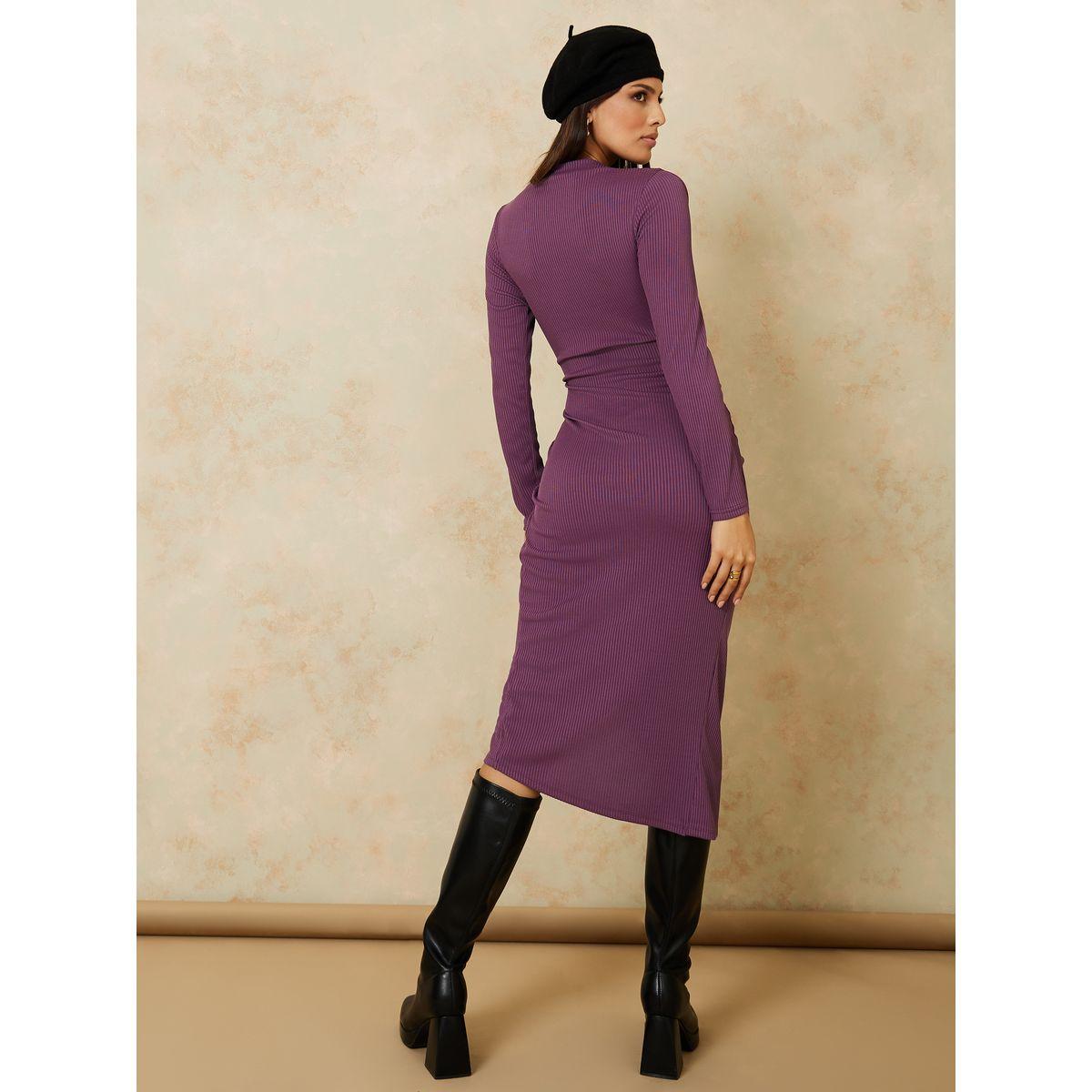 فستان ميدي مضلع باكمام طويلة-women-clothing-dresses-image-4