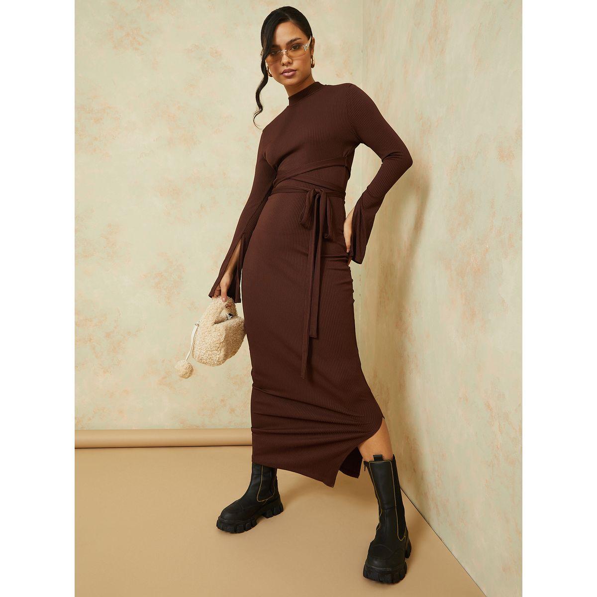 فستان طويل باربطة وشق جانبي-women-clothing-dresses-image-5