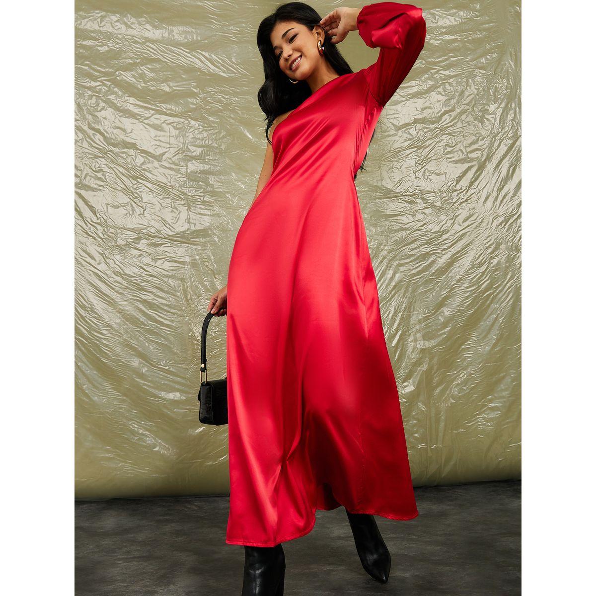 فستان طويل ساتان بكتف واحد-women-clothing-dresses-image-1