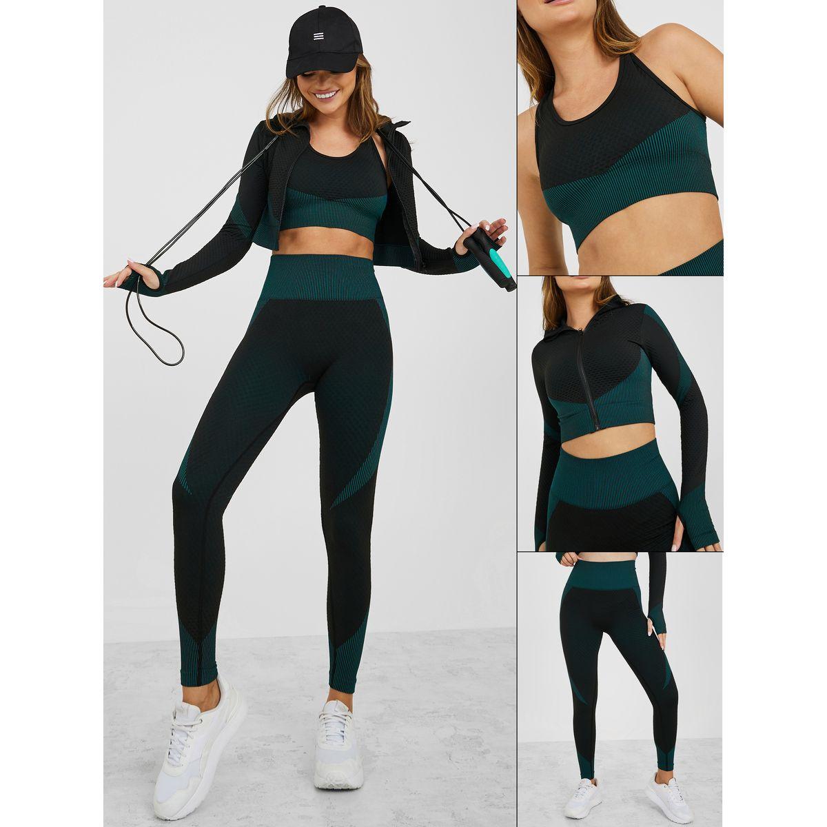 Styli Active Pack of 3 - Colorblock Racerback Sports Bra, Zip Up Jacket & Active Leggings Set-sports-women-clothing-trackpantsandtracksuits-image-1