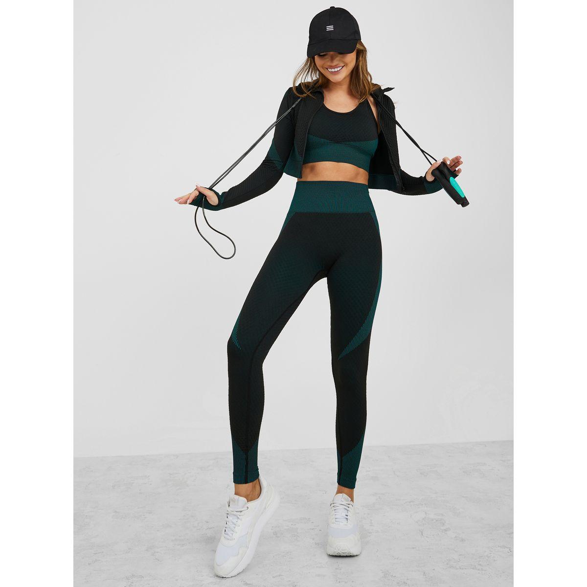 Styli Active Pack of 3 - Colorblock Racerback Sports Bra, Zip Up Jacket & Active Leggings Set-sports-women-clothing-trackpantsandtracksuits-image-2