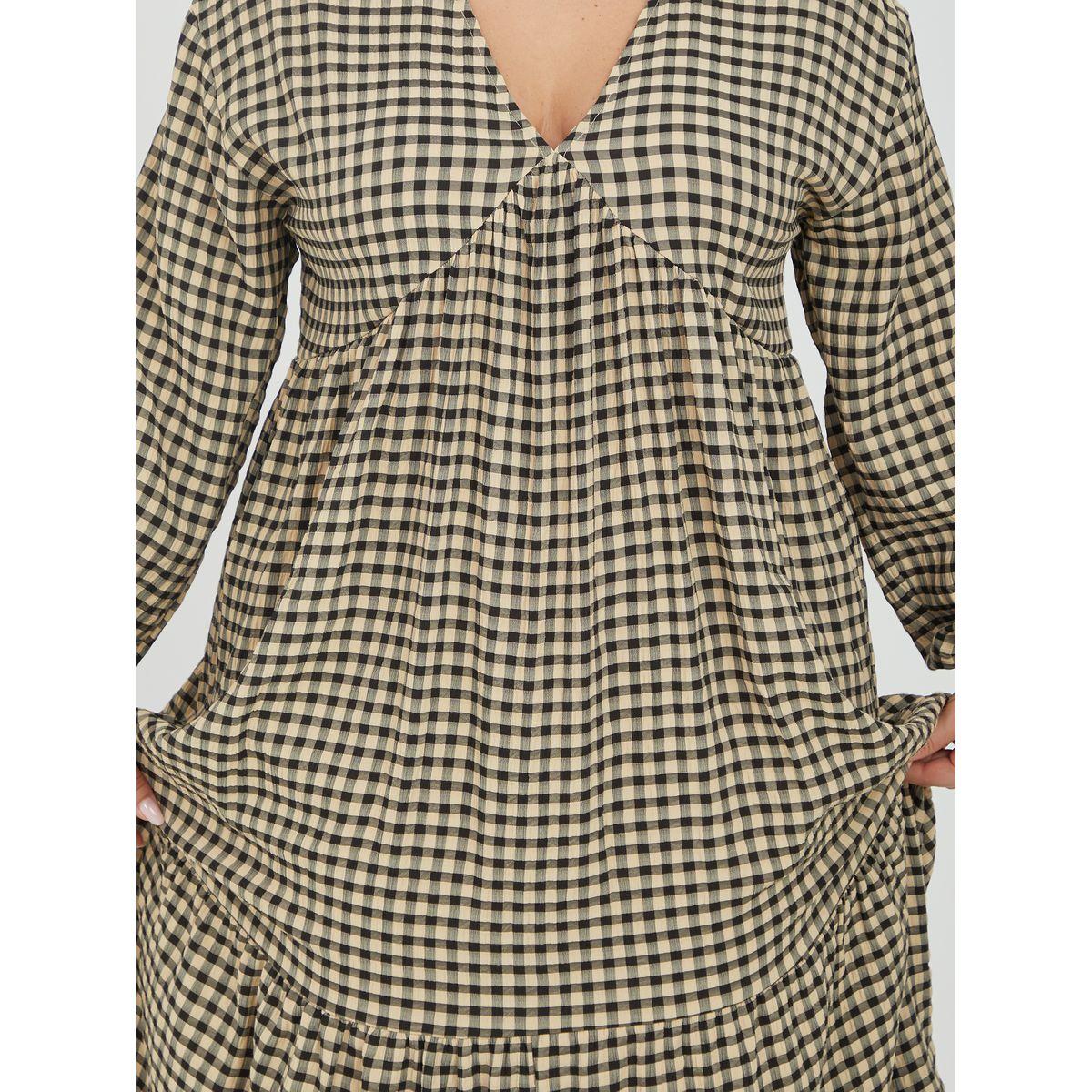 Styli Plus Long Sleeves Gingham Check Tiered Midi Dress-women-clothing-dresses-image-3