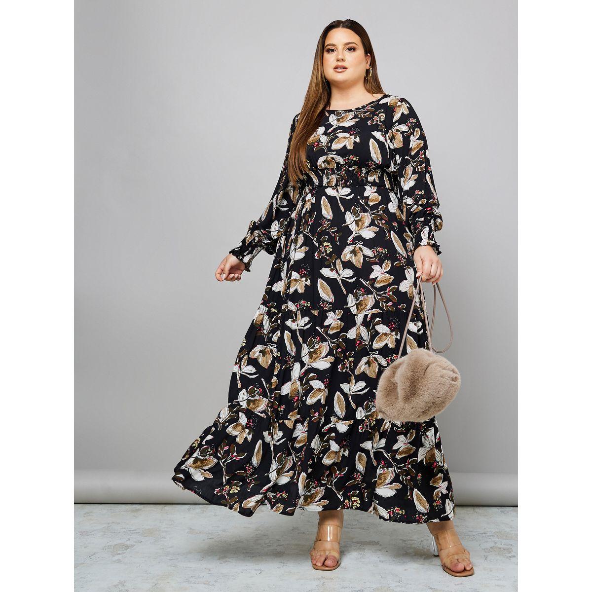 Styli Plus Long Sleeves Floral Print A-Line Maxi Dress-women-clothing-dresses-image-1