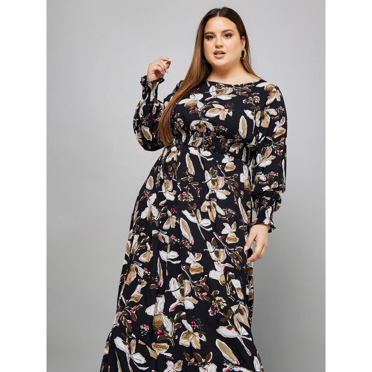 Styli Plus Long Sleeves Floral Print A-Line Maxi Dress-women-clothing-dresses-image-2