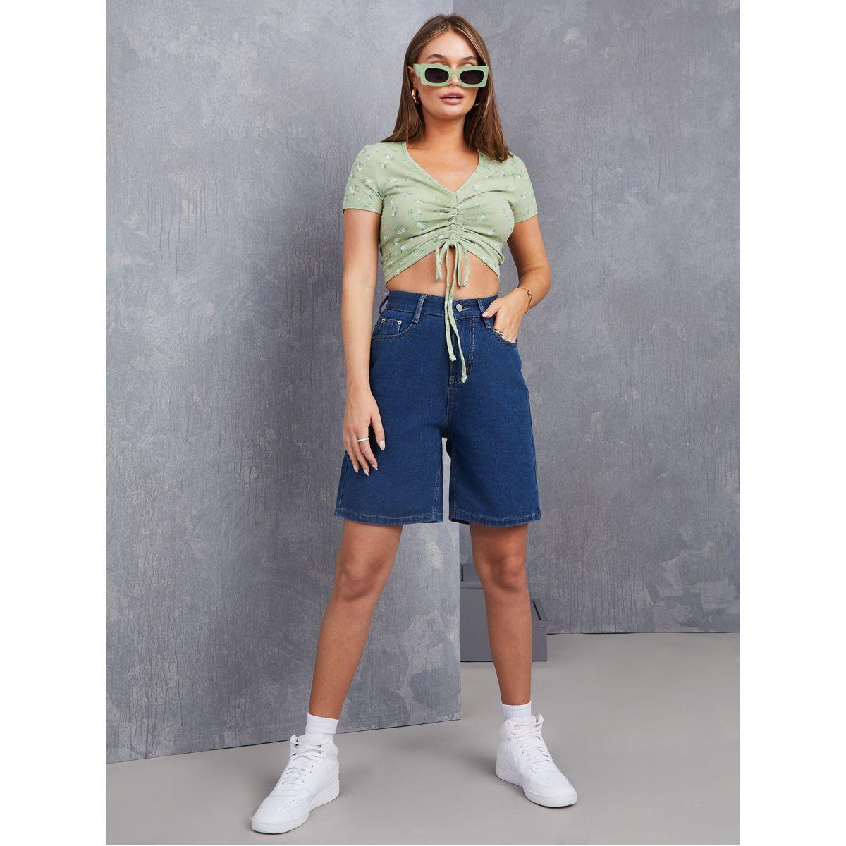 Styli High Rise Boyfriend Fit Denim Shorts-women-clothing-bottoms-shorts-image-2