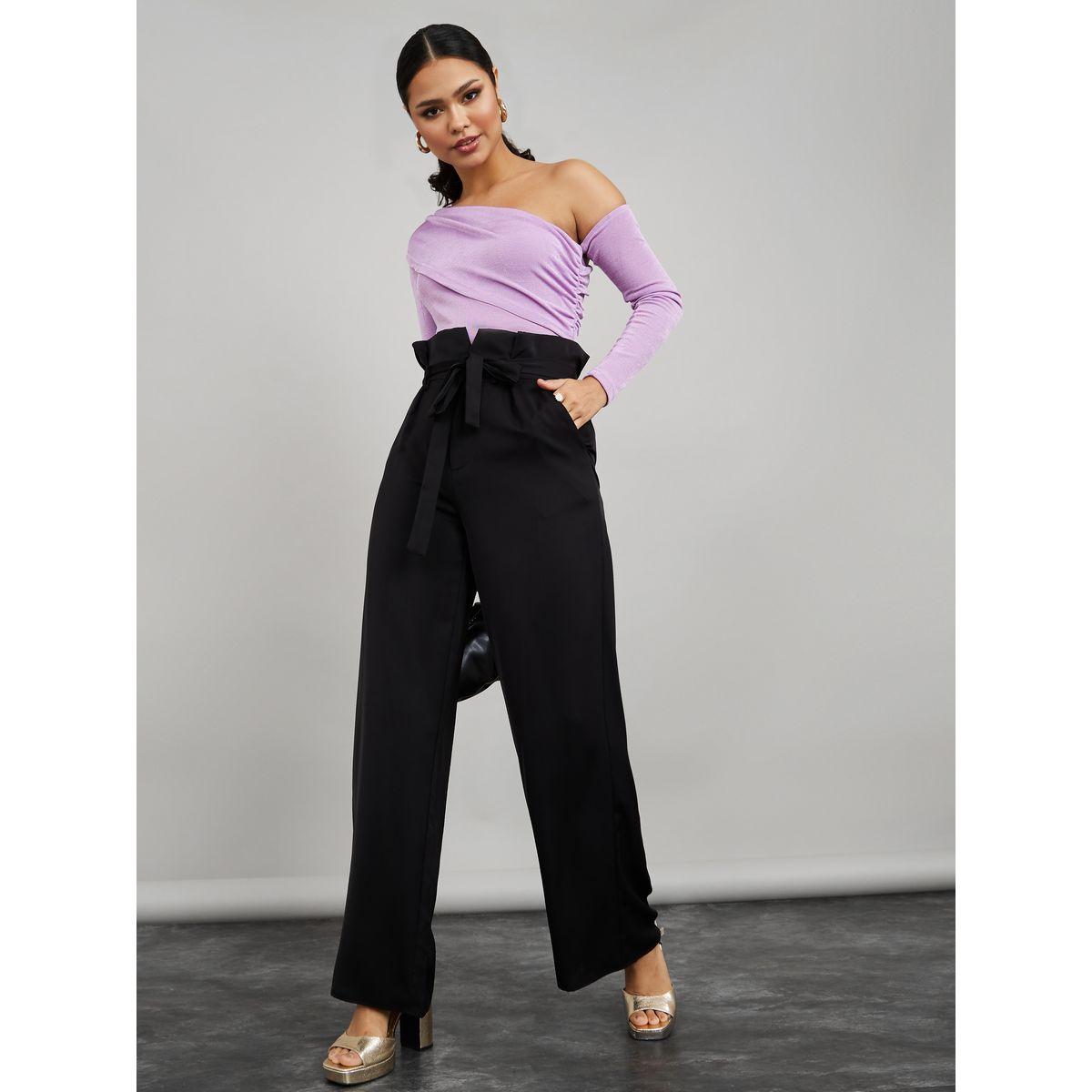 بنطال بخصر بيبر باغ واربطة-women-clothing-bottoms-trousers-image-1