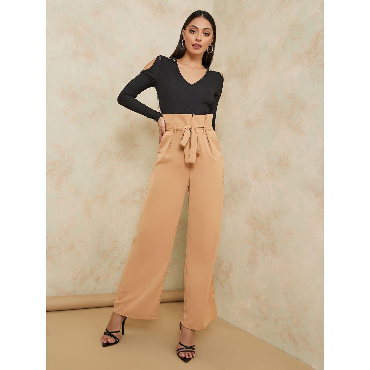 Styli Tie Up Paper Bag Waist Wide Leg Trouser-women-clothing-bottoms-trousers-image-1
