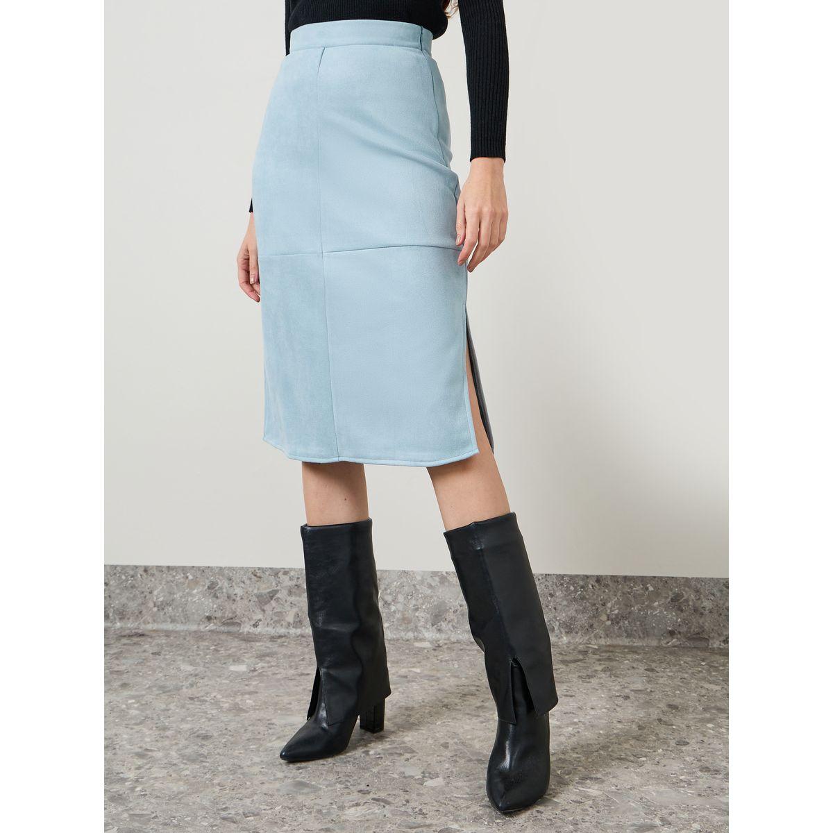 تنورة ميدي مزينة بشق جانبي-women-clothing-bottoms-skirts-image-1