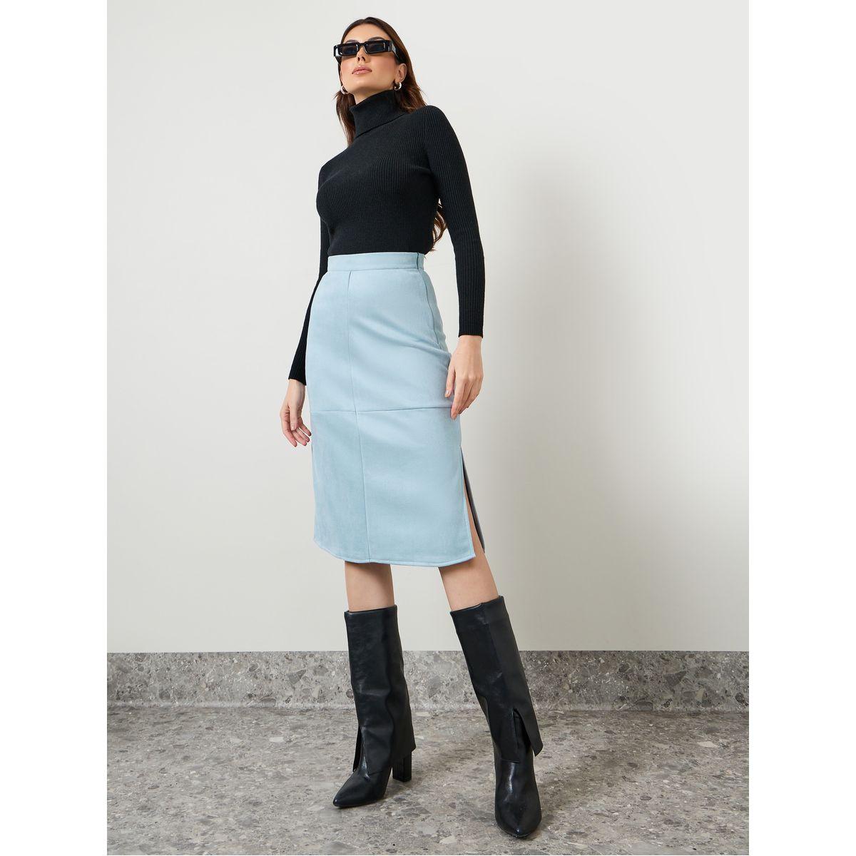 تنورة ميدي مزينة بشق جانبي-women-clothing-bottoms-skirts-image-2