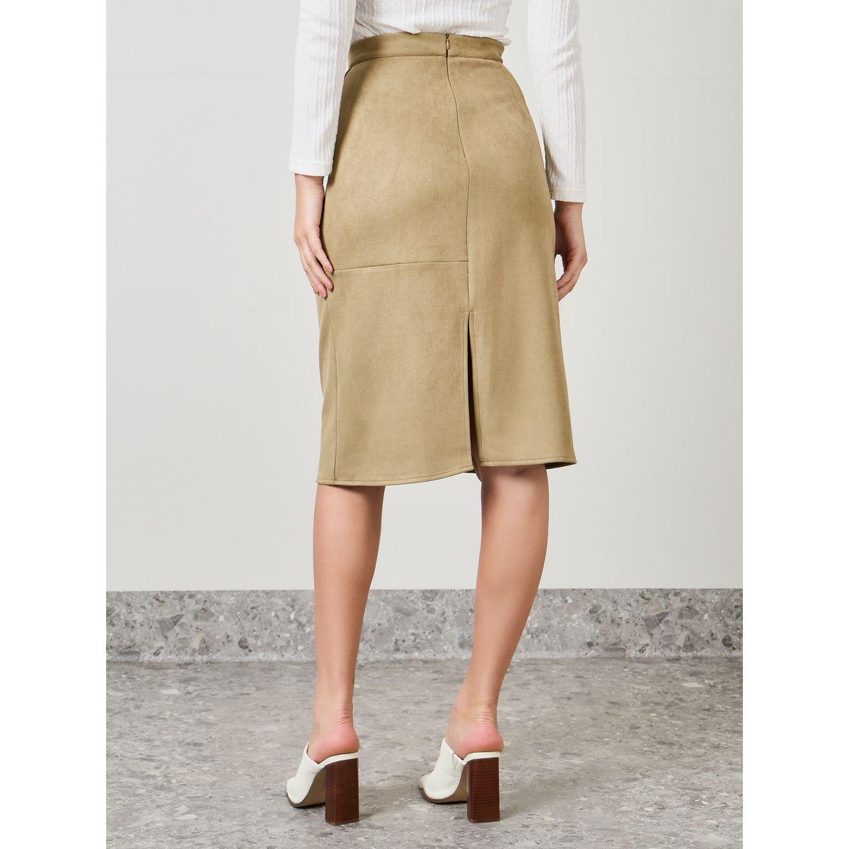 Styli Faux Suede Midi Skirt with Side Slit-women-clothing-bottoms-skirts-image-4