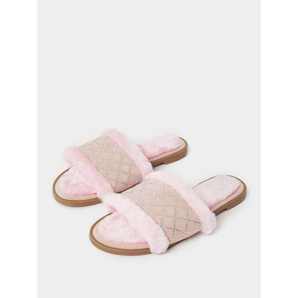 شبشب غرفة نوم مزين بفرو صناعي-women-shoes-bedroomslippers-image-2