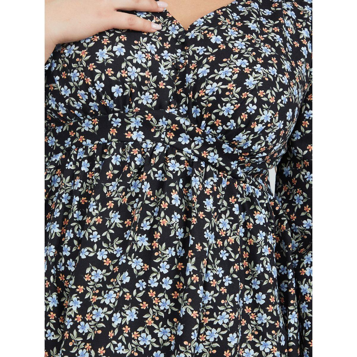 Styli Plus Long Sleeves Floral Skater Knee Length Dress-women-clothing-dresses-image-3