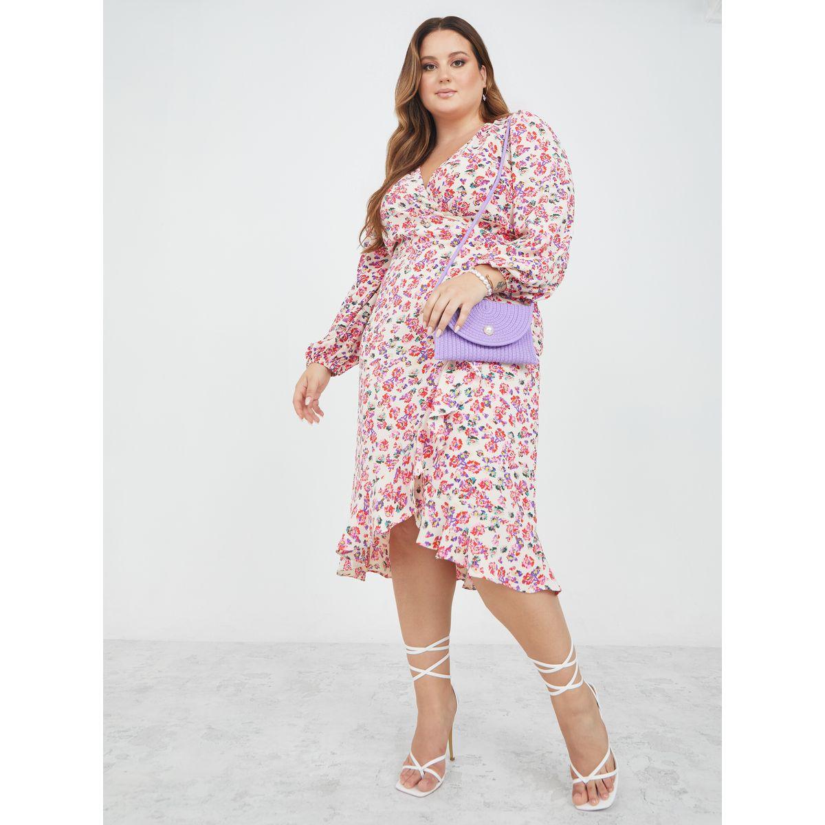فستان ميدي بنمط لف واكمام طويلة-women-clothing-dresses-image-1