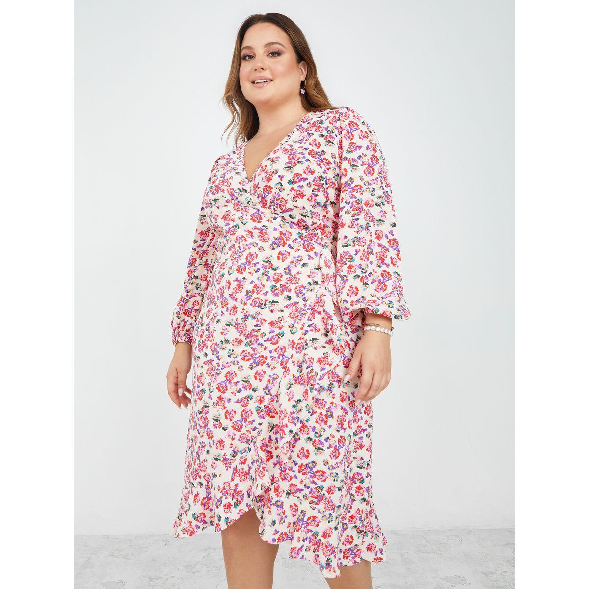 فستان ميدي بنمط لف واكمام طويلة-women-clothing-dresses-image-2