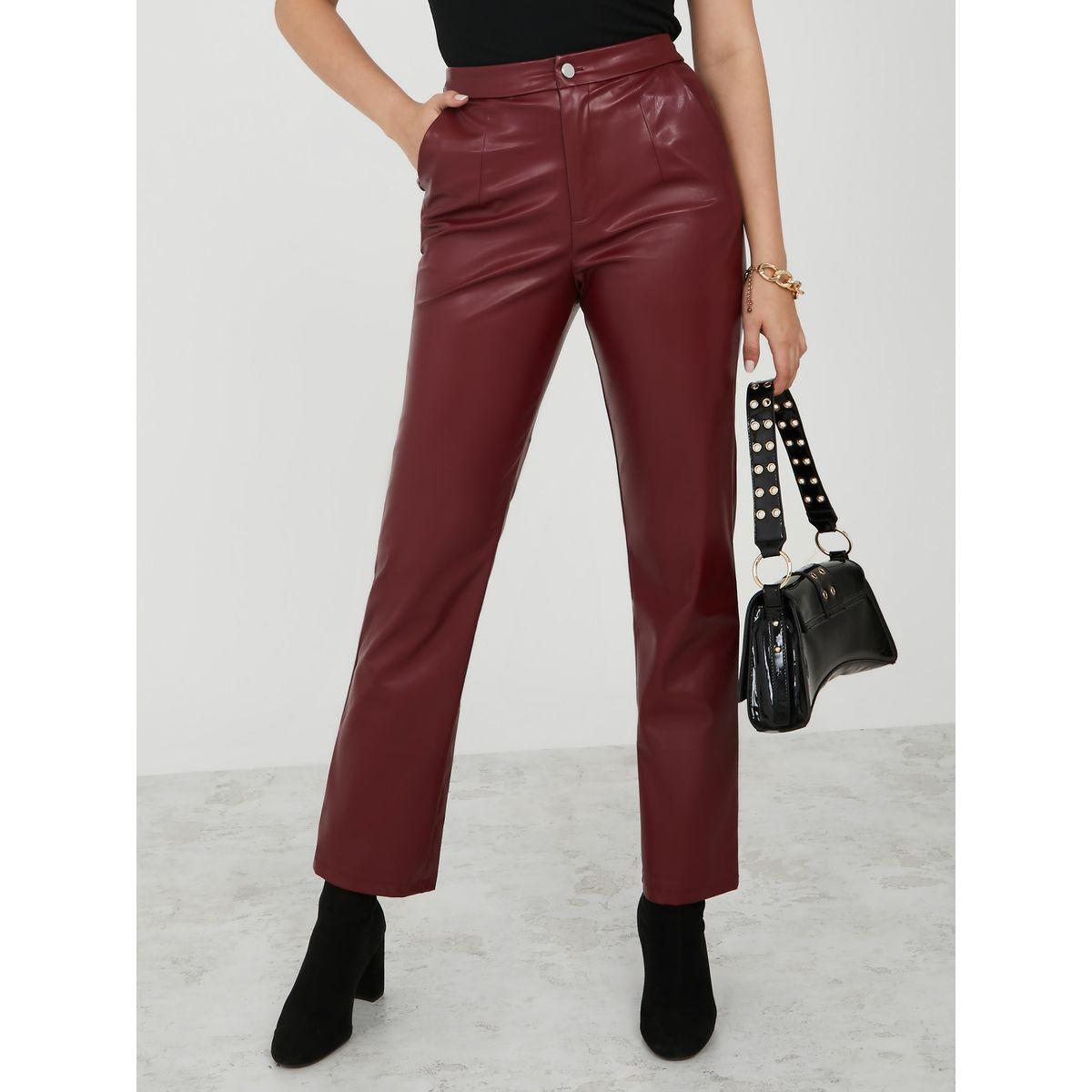 Styli High Waist Leather Look Straight Leg Trouser-women-clothing-bottoms-trousers-image-1