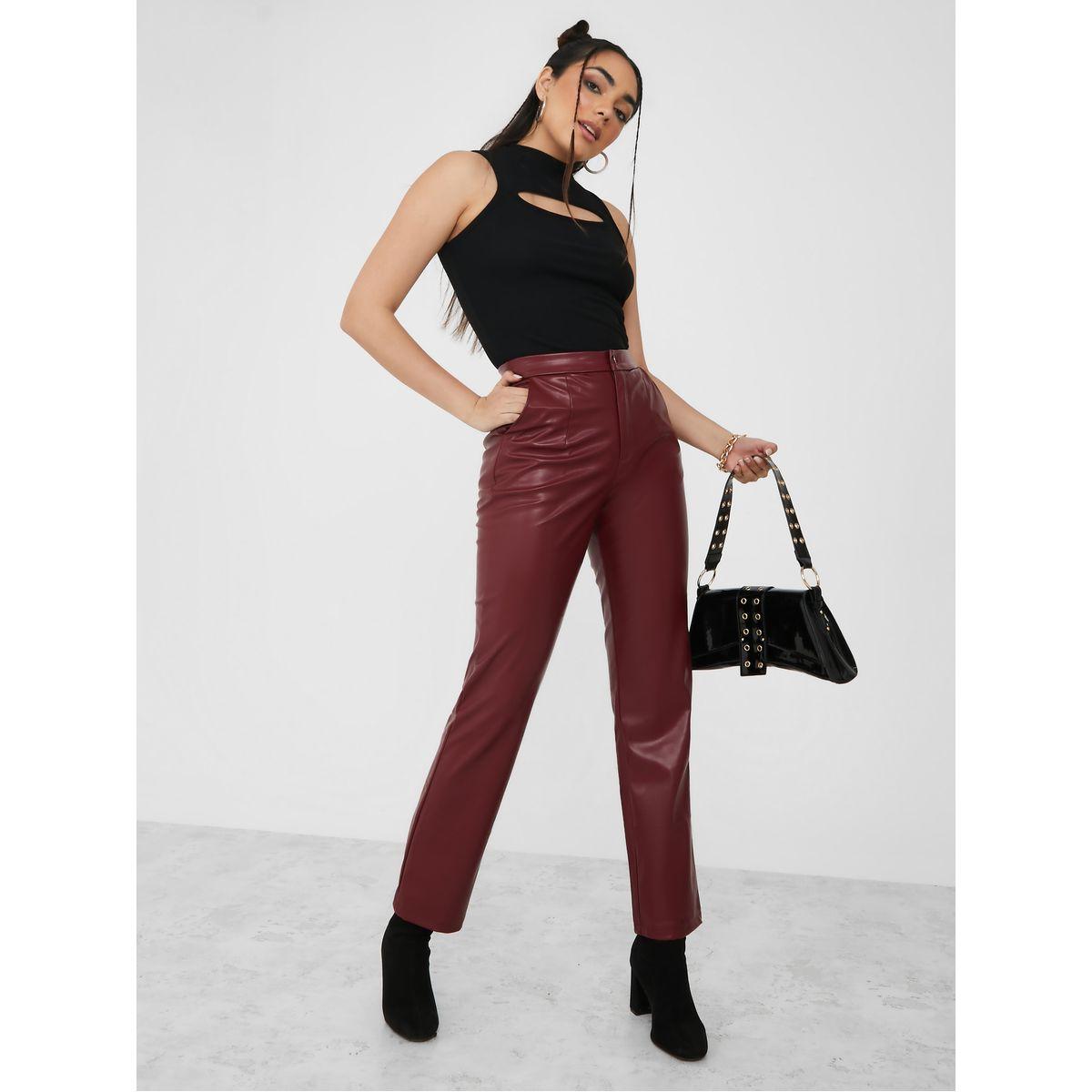 Styli High Waist Leather Look Straight Leg Trouser-women-clothing-bottoms-trousers-image-2