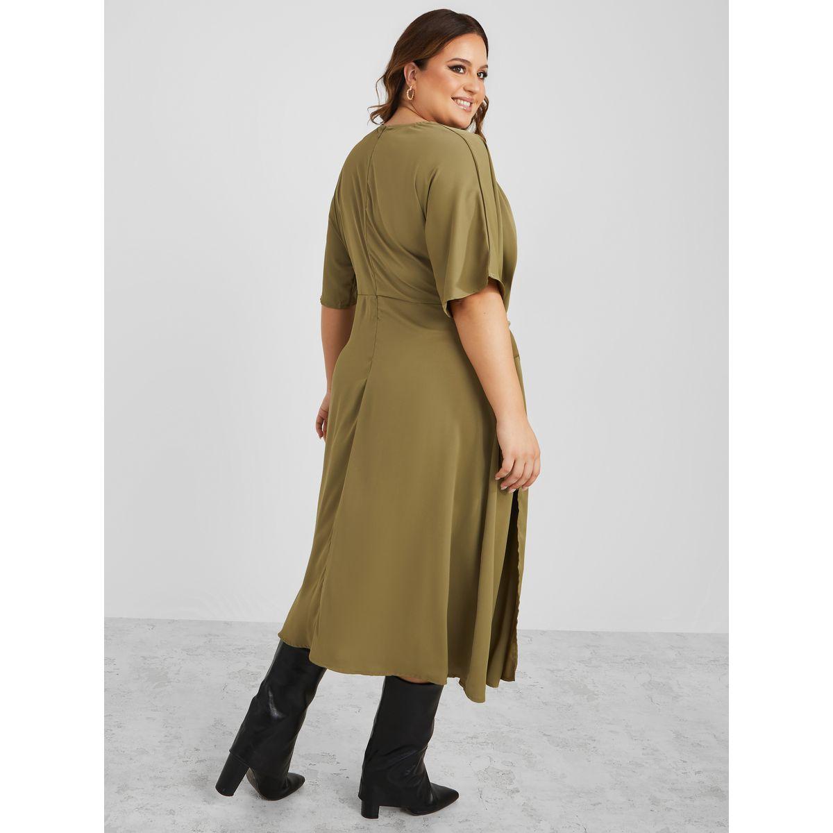 فستان ميدي بياقة منسدلة مع أربطة-women-clothing-dresses-image-4