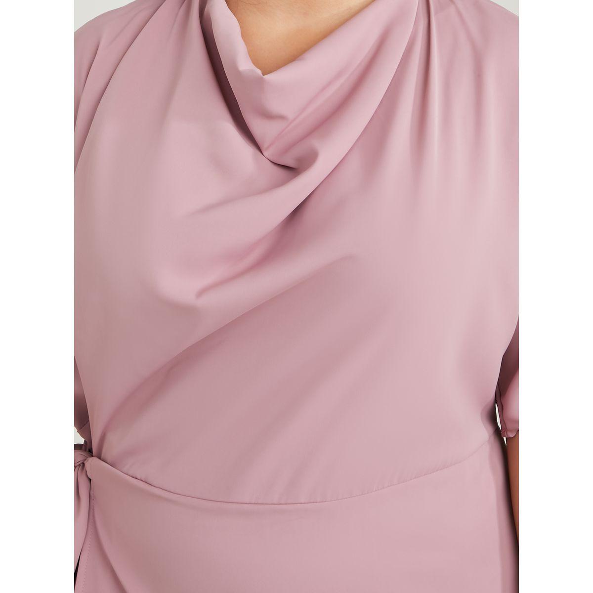 Styli Plus Cowl Neck Midi Dress with Tie Waist Detail-women-clothing-dresses-image-3