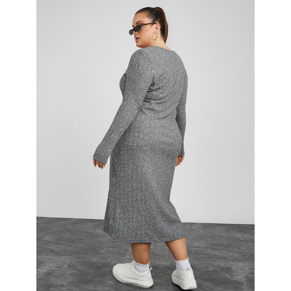 Styli Plus Long Sleeves Marl Knit Midi Dress-women-clothing-dresses-image-4