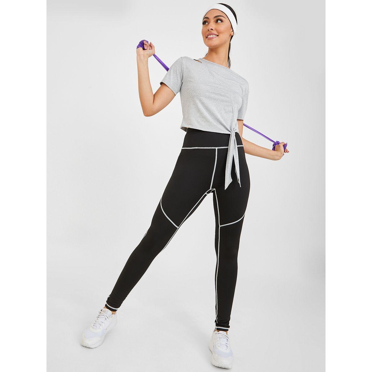 Styli Active Cut Out Shoulder Front Knot Activewear Top-women-clothing-sportswearandactivewear-tshirtsandvests-image-2