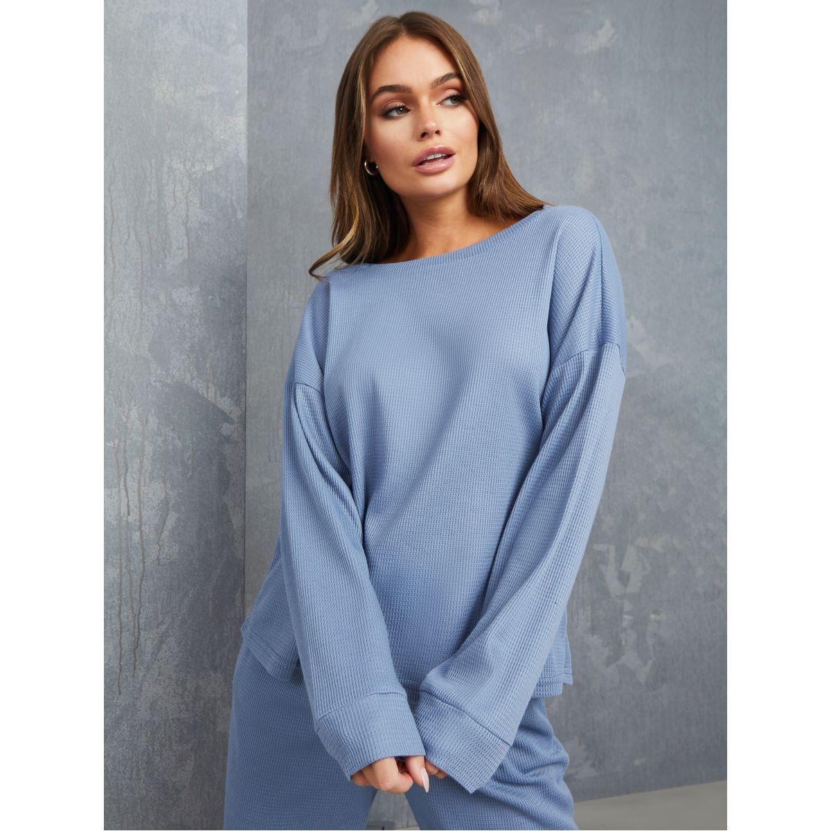 Styli Drop Shoulder Boat Neck Knitted T-shirt and Jogger Co-Ord Set-women-clothing-coordsets-image-2
