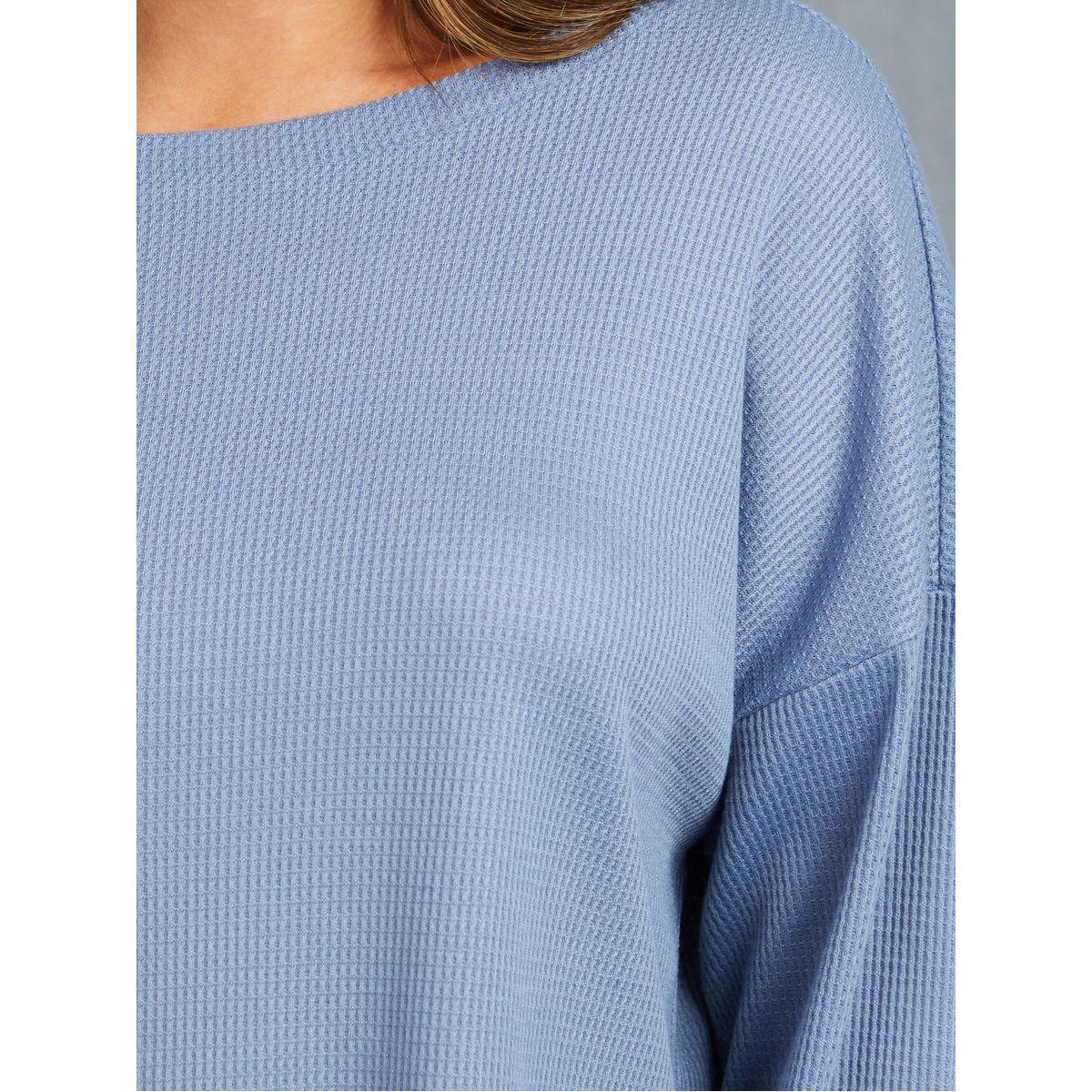 Styli Drop Shoulder Boat Neck Knitted T-shirt and Jogger Co-Ord Set-women-clothing-coordsets-image-3