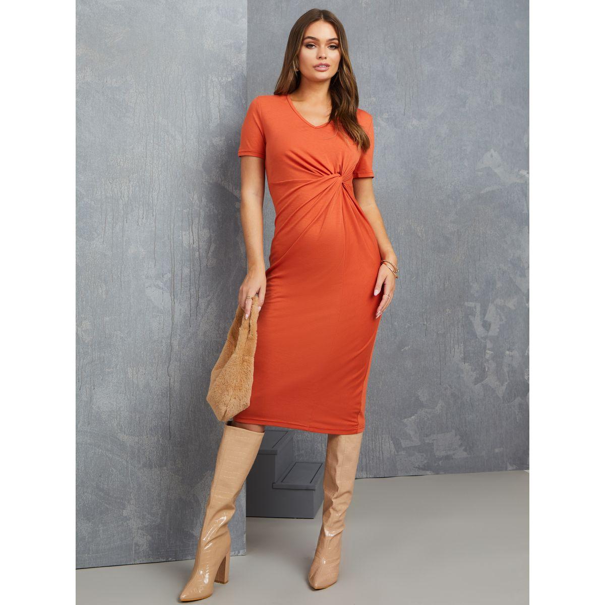 فستان بطول الركبة باكمام قصيرة-women-clothing-dresses-image-1