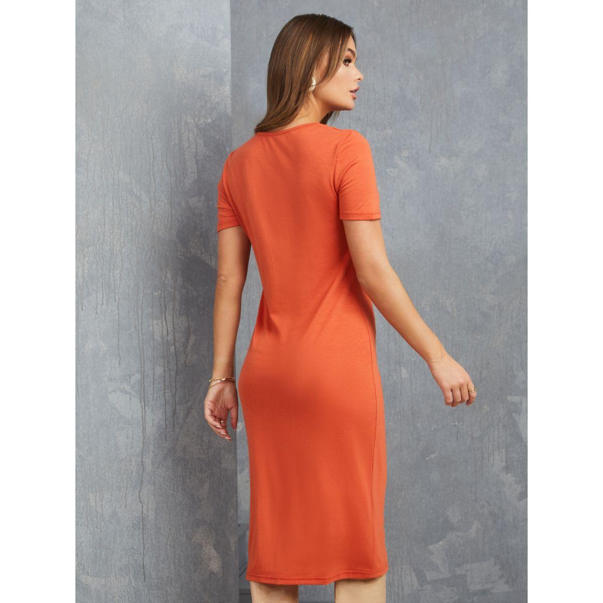 Styli Short Sleeves Tie Knot Detail Knee Length Dress-women-clothing-dresses-image-4