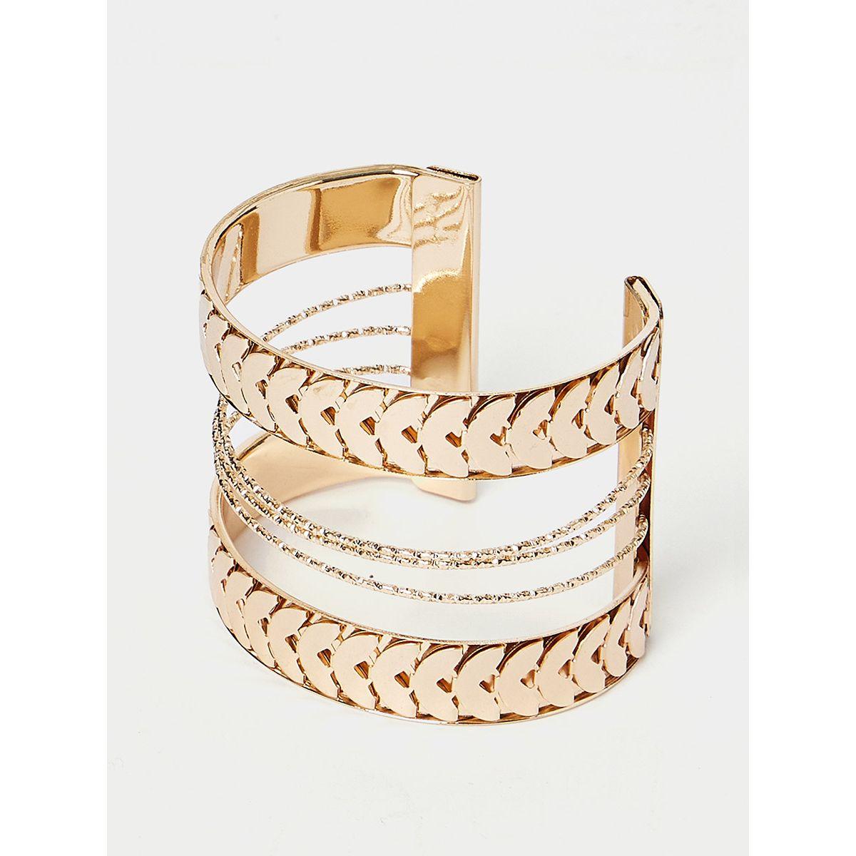 Styli Cut-Out Detail Textured Cuff Bracelet-women-watchesandjewellery-jewellery-banglesandbracelets-image-1