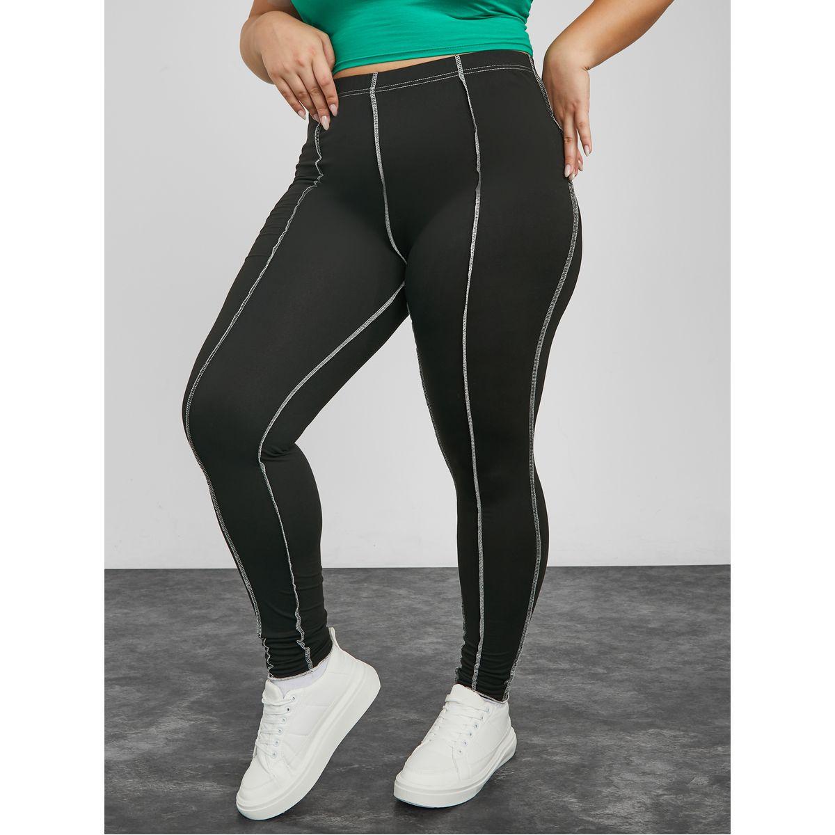 Styli Plus Contrast Stitch Elastic Waistband Leggings-women-clothing-bottoms-leggings-image-2
