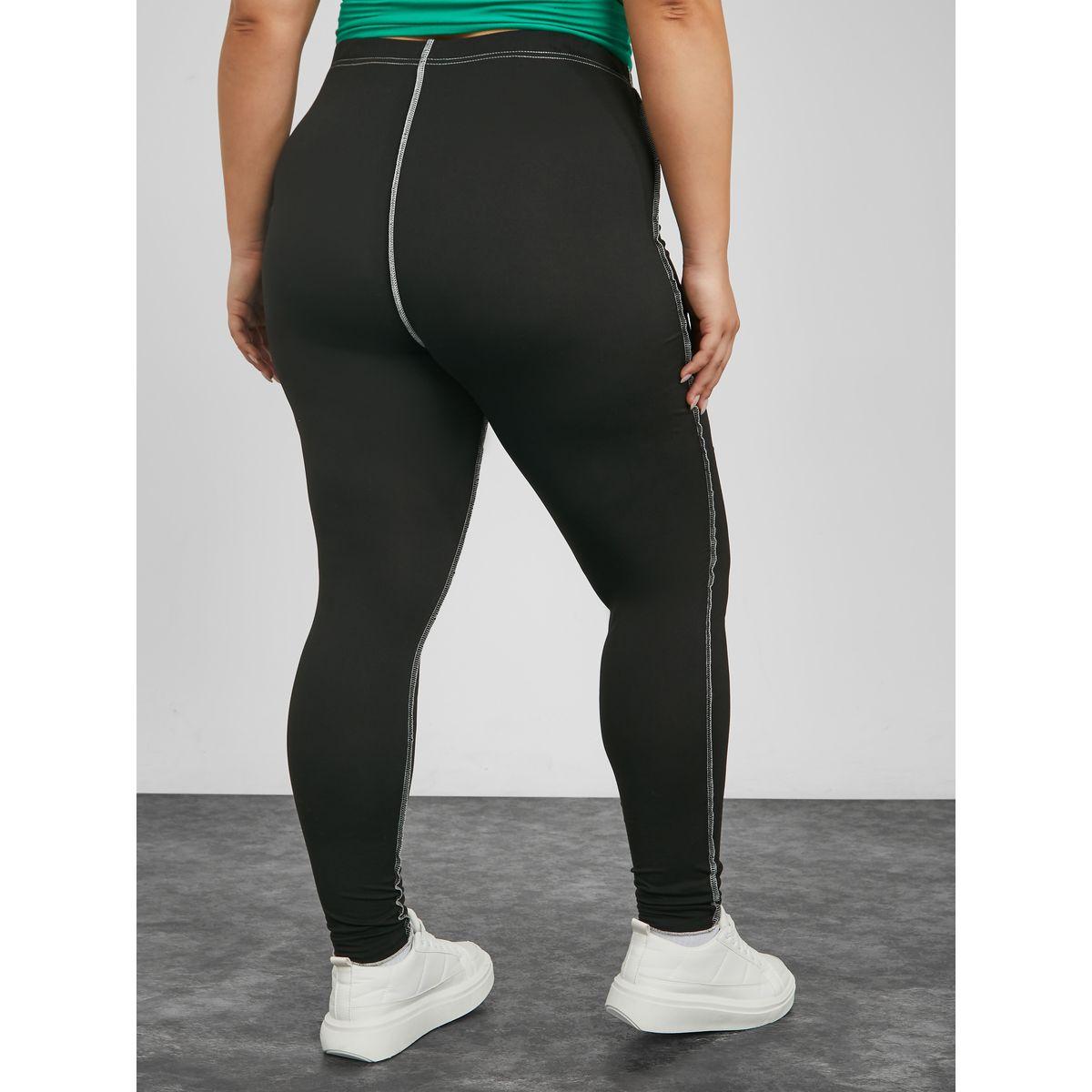 Styli Plus Contrast Stitch Elastic Waistband Leggings-women-clothing-bottoms-leggings-image-4