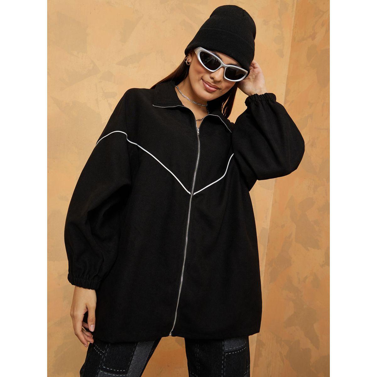 Styli Longline Contrast Piping Detail Zip Through Oversized Jacket-women-winterwear-coatsandjackets-jackets-image-6