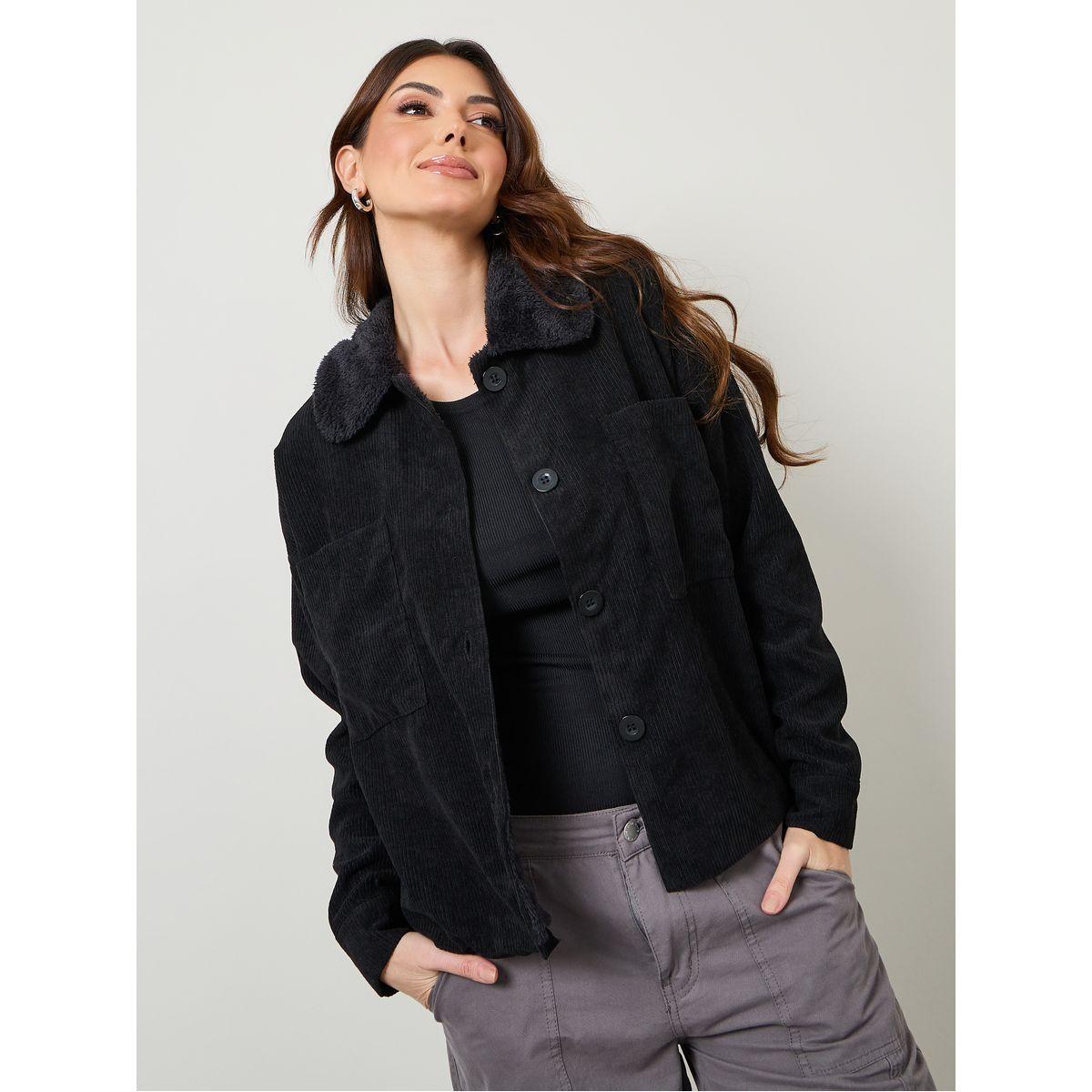 جاكيت كوردروي مزين بفرو صناعي-women-winterwear-coatsandjackets-jackets-image-1